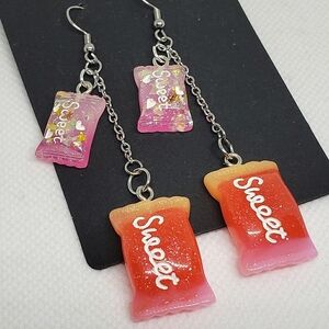 Handmade Orange Red Pink Gradient Sweet Candy Dangle Chain Earrings